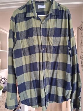 Men's Old Navy Olive and Navy XLarge-Check Button-Down Shirt